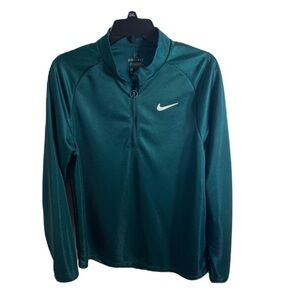 Nike Dri Fit Zip Neck Pullover Shirt Sweatshirt Medium Standard Fit Green Blue